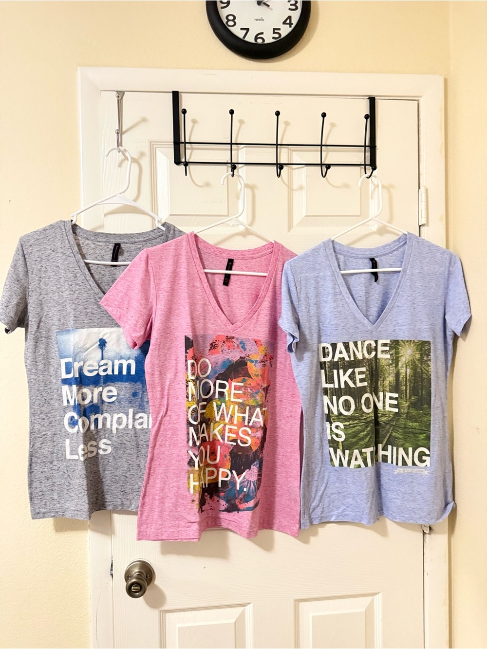 Hybrid Apparel Womens V-Neck Graphic Tee - Pink, Light Blue, Gray